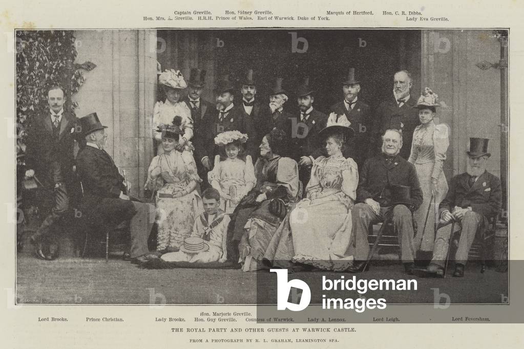 The Royal Party and other Guests at Warwick Castle (b/w photo)
