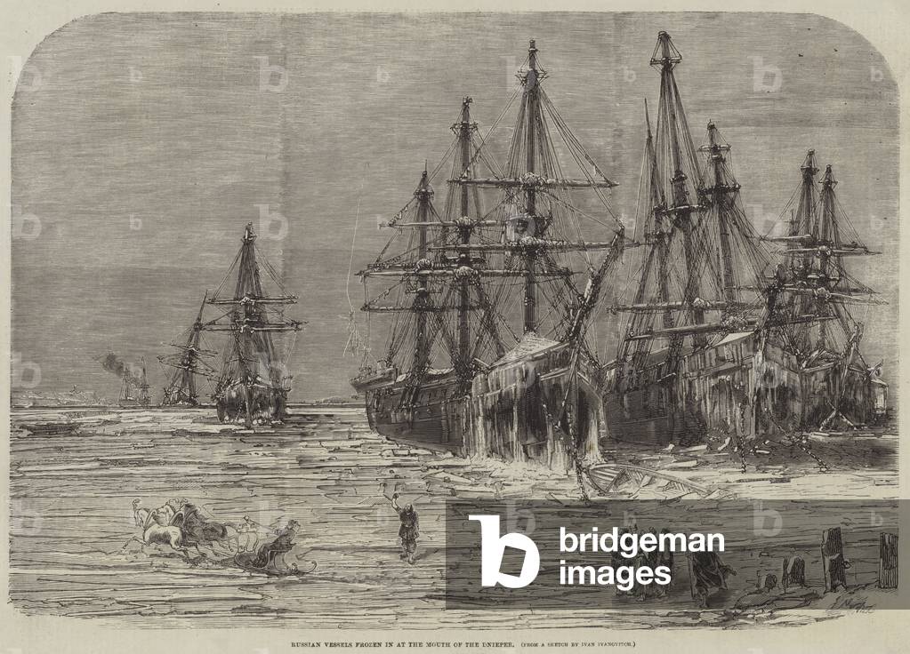 Russian Vessels frozen in at the Mouth of the Dnieper (engraving)