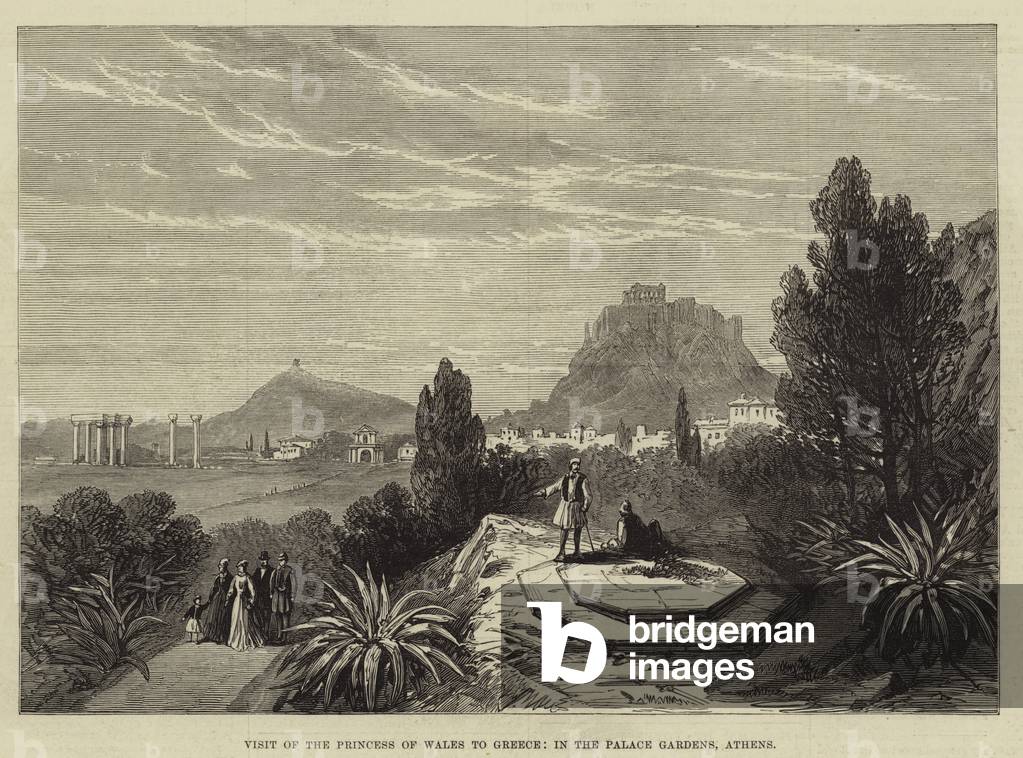 Visit of the Princess of Wales to Greece, in the Palace Gardens, Athens (engraving)
