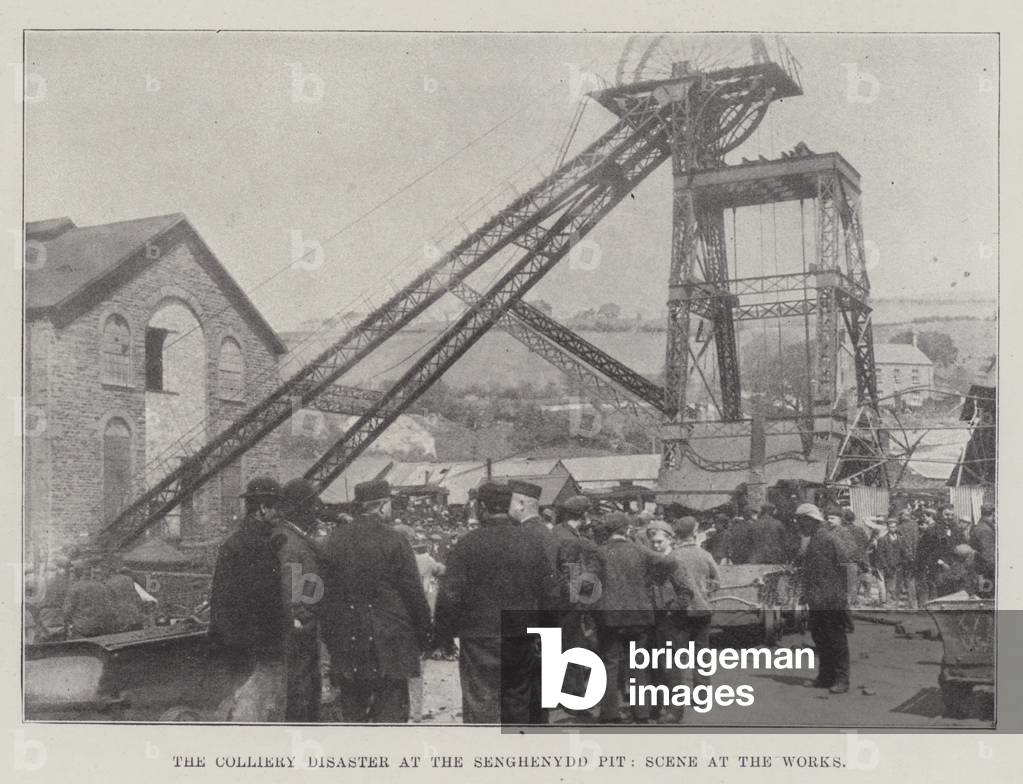 The Colliery Disaster at the Senghenydd Pit, Scene at the Works (b/w photo)