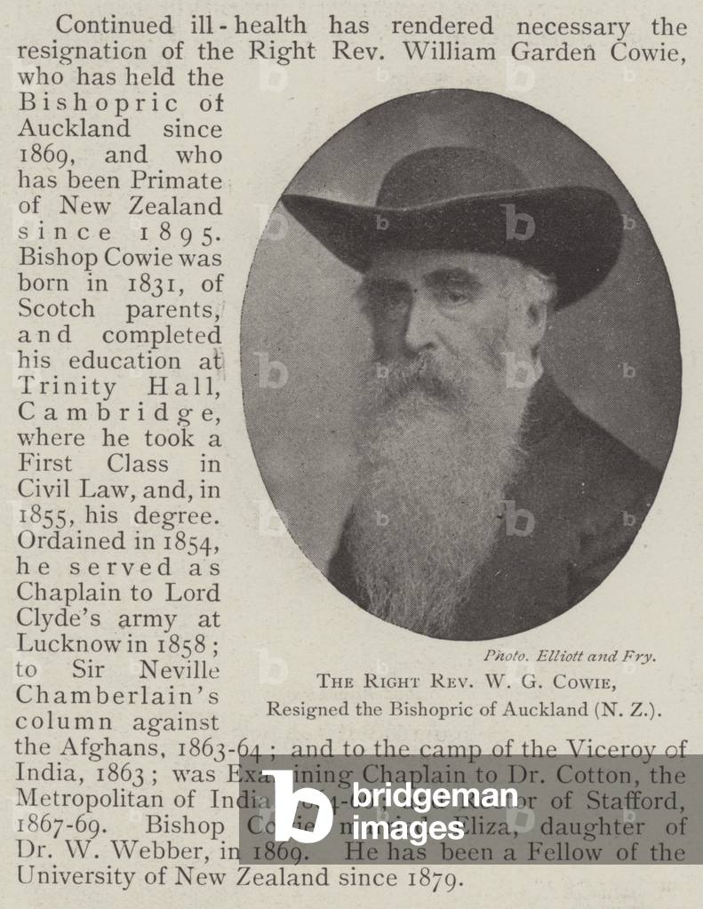 The Right Reverend W G Cowie, resigned the Bishopric of Auckland (New Zealand) (b/w photo)
