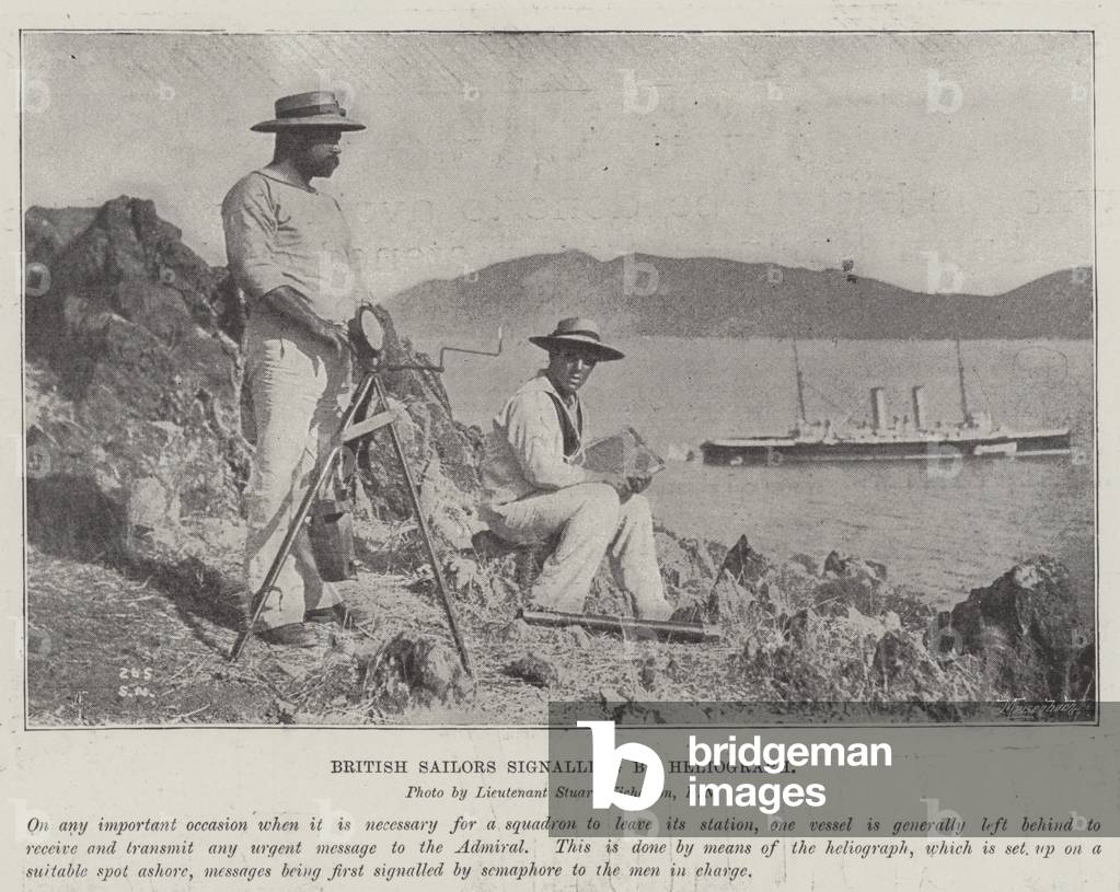 British Sailors signalling by Heliograph (b/w photo)