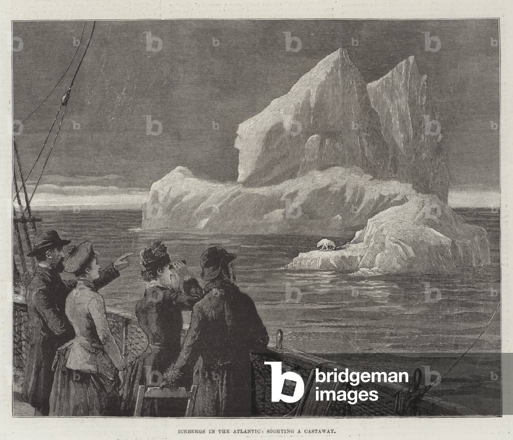 Icebergs in the Atlantic, sighting a Castaway (engraving)