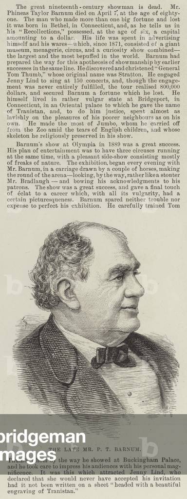 The late Mr P T Barnum (engraving)