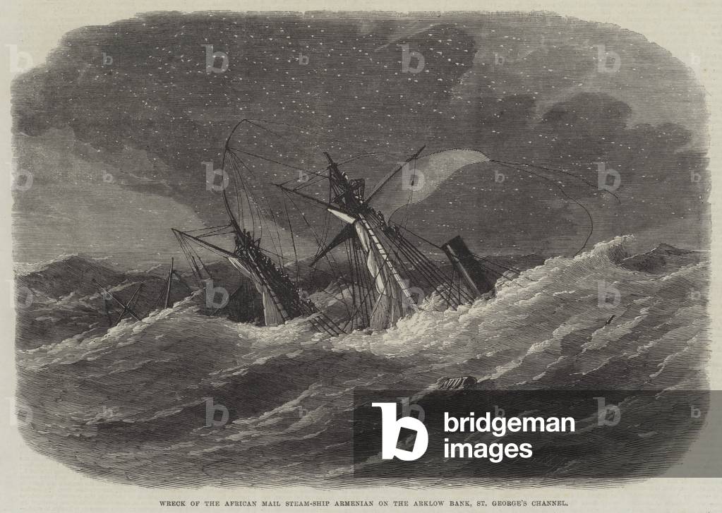 Wreck of the African Mail Steam-Ship Armenian on the Arklow Bank, St George's Channel (engraving)