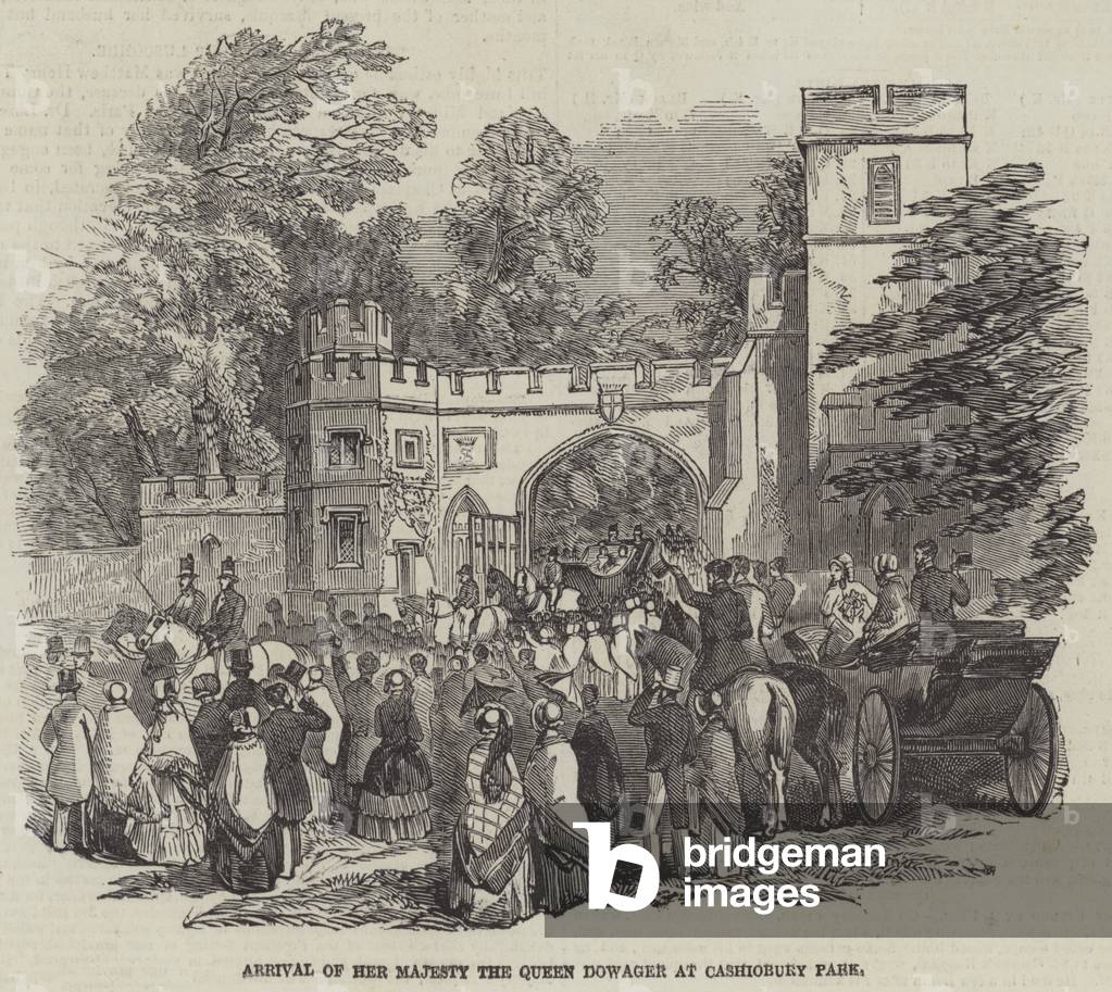 Arrival of Her Majesty the Queen Dowager at Cashiobury Park (engraving)
