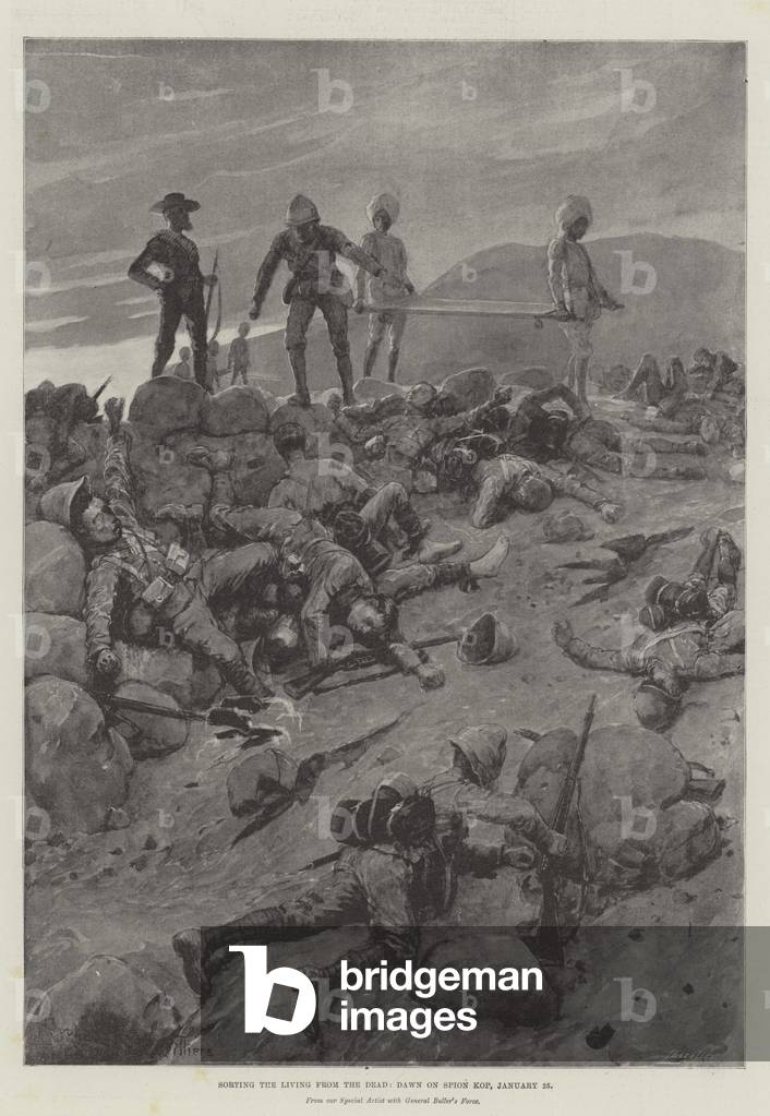 Sorting the Living from the Dead, Dawn on Spion Kop, 25 January (litho)