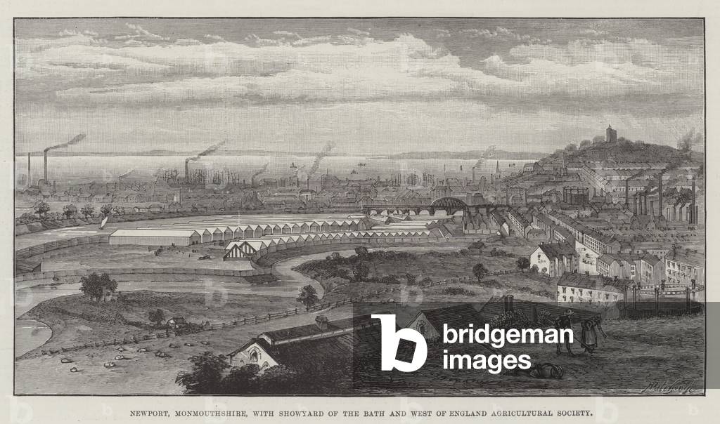 Newport, Monmouthshire, with Showyard of the Bath and West of England Agricultural Society (engraving)