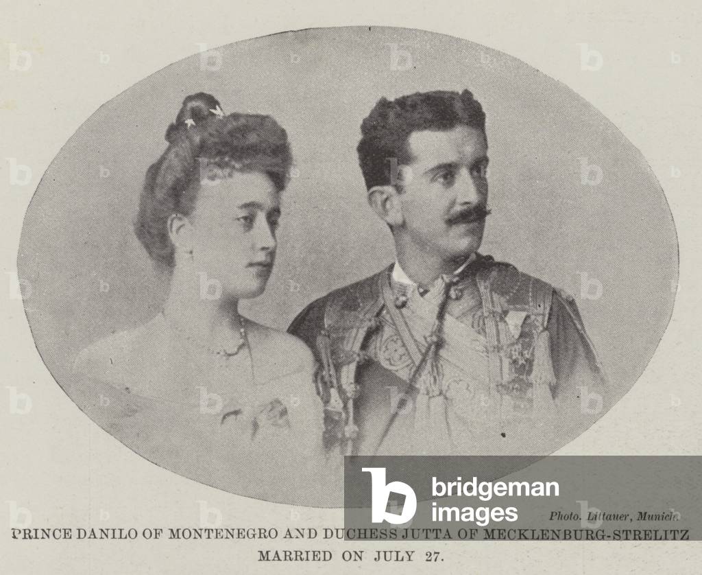 Prince Danilo of Montenegro and Duchess Jutta of Mecklenburg-Strelitz married on 27 July (b/w photo)