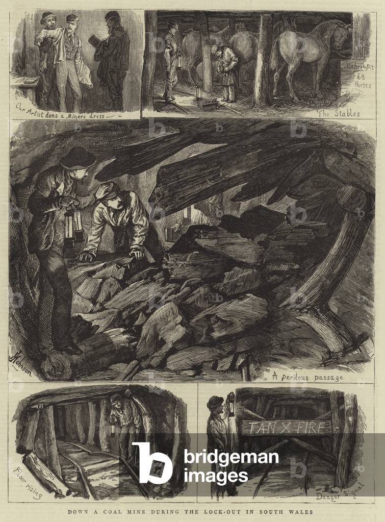 Down a Coal Mine during the Lock-Out in South Wales (engraving)