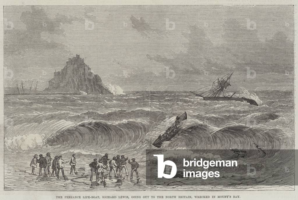 The Penzance Life-Boat, Richard Lewis, going out to the North Britain, wrecked in Mount's Bay (engraving)
