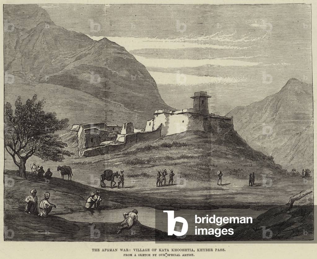 The Afghan War, Village of Kata Khooshtia, Khyber Pass (engraving)