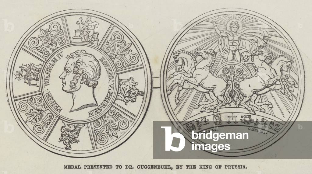 Medal presented to Dr Guggenbuhl, by the King of Prussia (engraving)