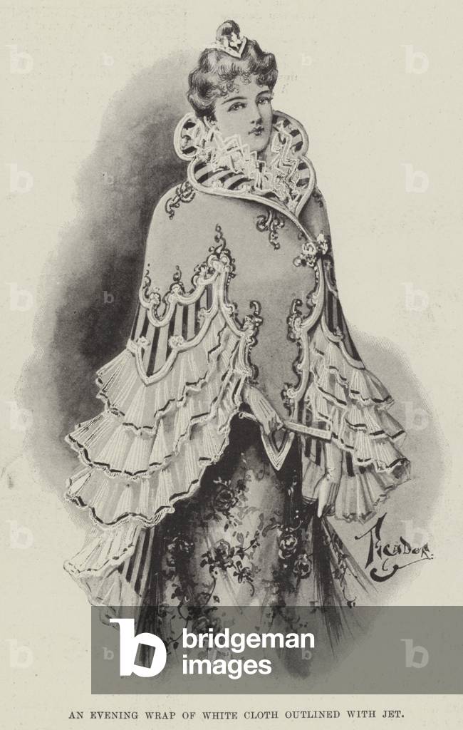 An Evening Wrap of White Cloth outlined with Jet (litho)