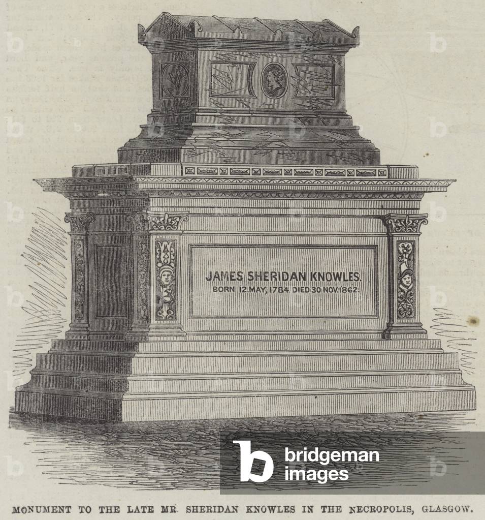 Monument to the late Mr Sheridan Knowles in the Necropolis, Glasgow (engraving)