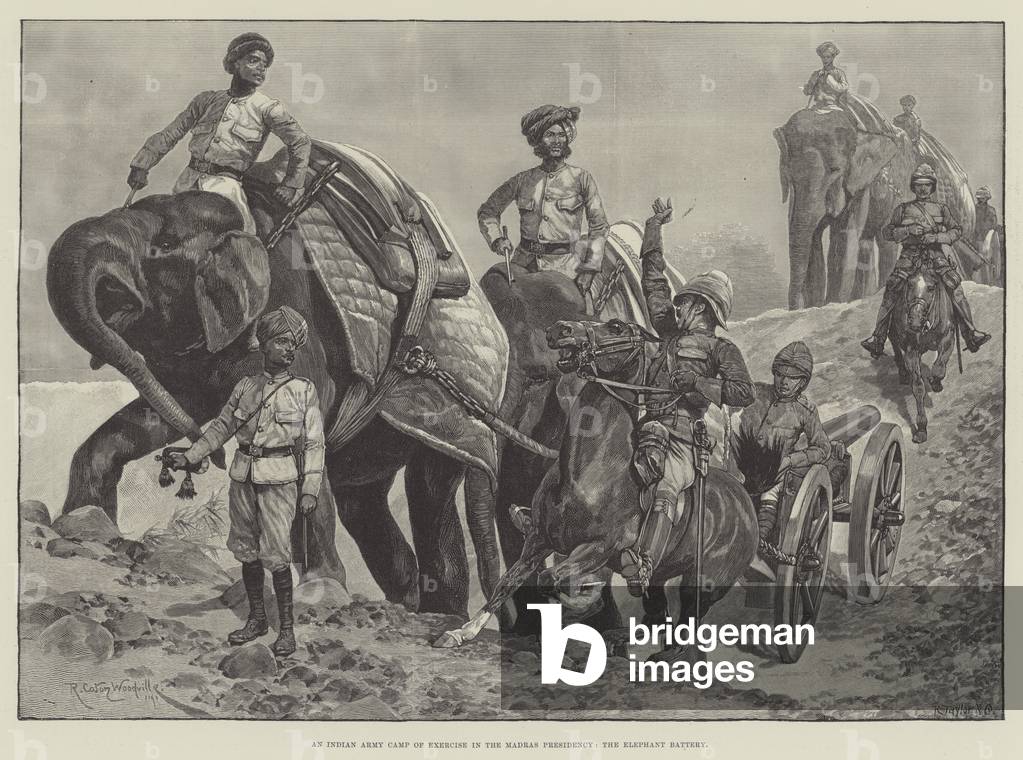An Indian Army Camp of Exercise in the Madras Presidency, the Elephant Battery (engraving)