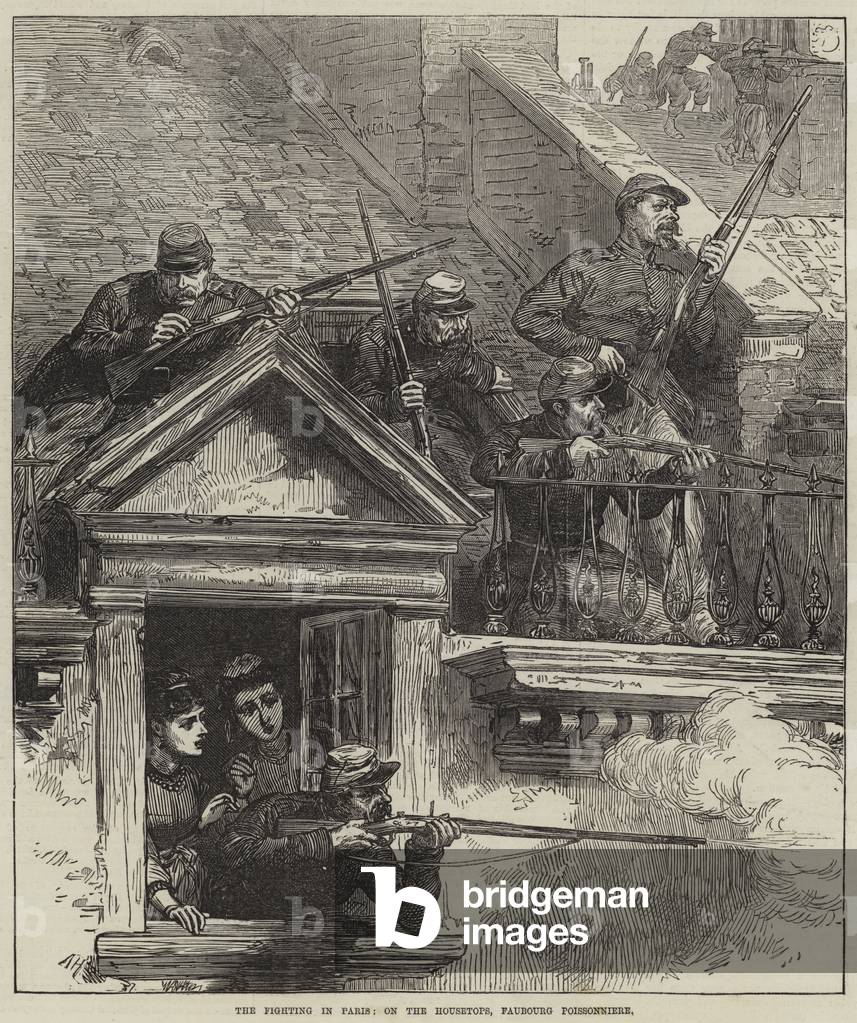 The Fighting in Paris, on the Housetops, Faubourg Poissonniere (engraving)