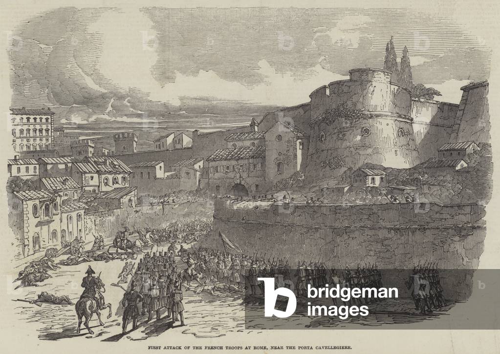First Attack of the French Troops at Rome, near the Porta Cavellegiere (engraving)