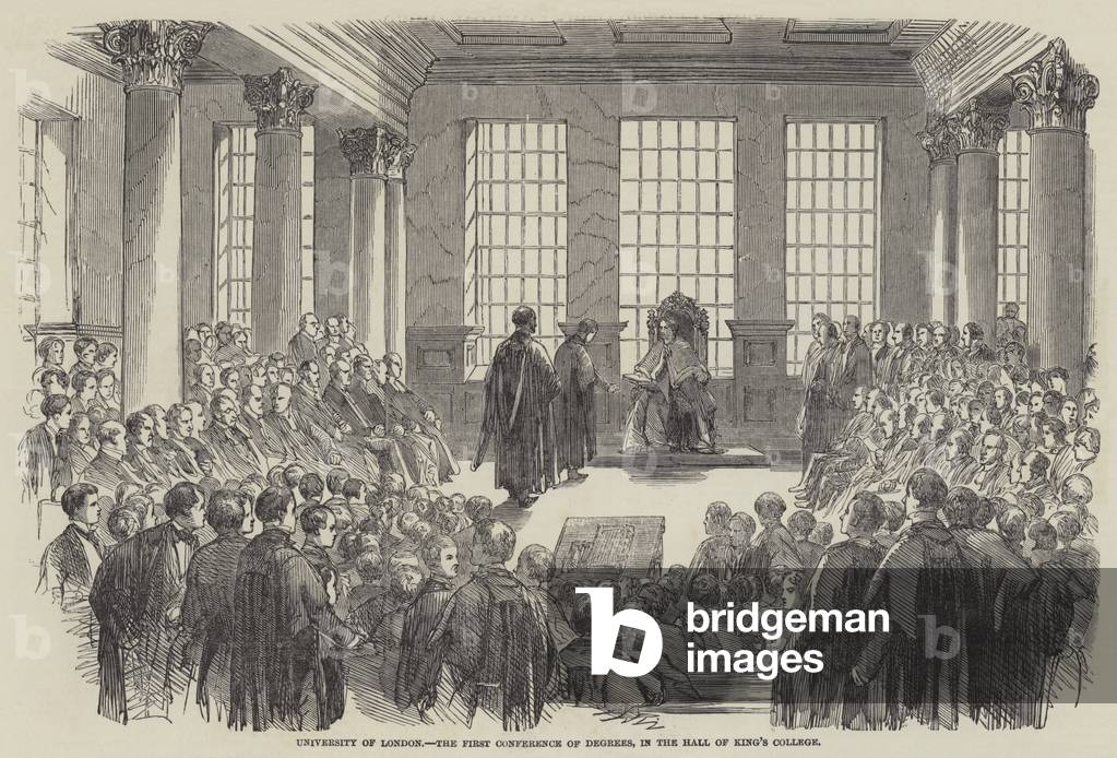 University of London, the First Conference of Degrees, in the Hall of King's College (engraving)