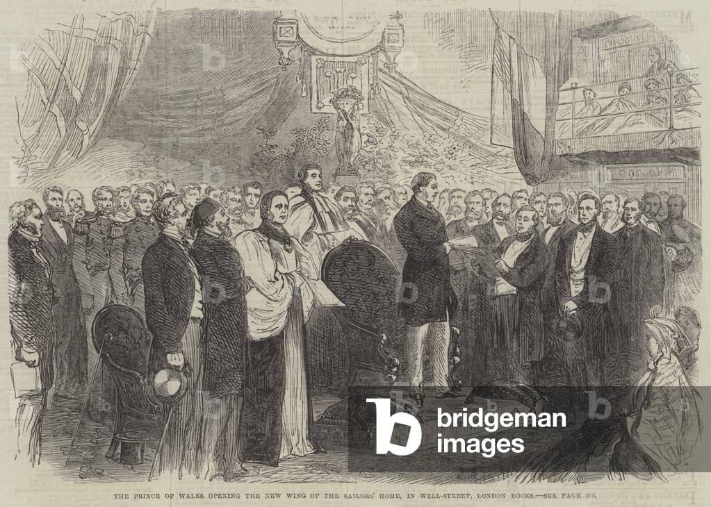 The Prince of Wales opening the New Wing of the Sailors' Home, in Well-Street, London Docks (engraving)