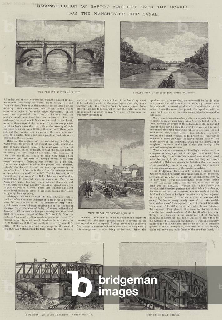Reconstruction of Barton Aqueduct over the Irwell, for the Manchester Ship Canal (engraving)