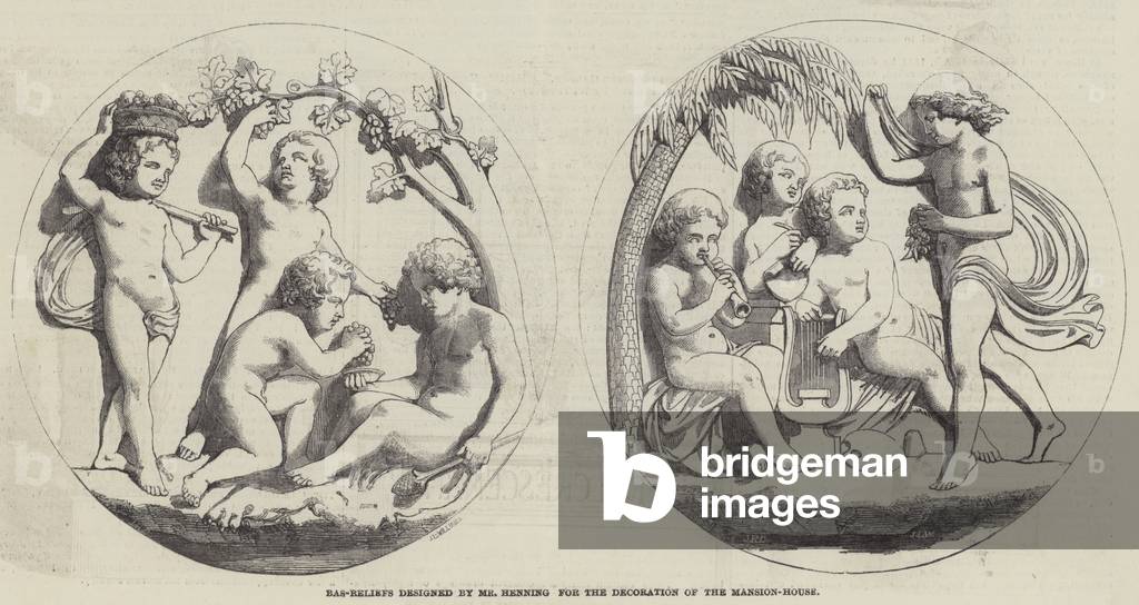 Bas-Reliefs designed by Mr Henning for the Decoration of the Mansion-House (engraving)