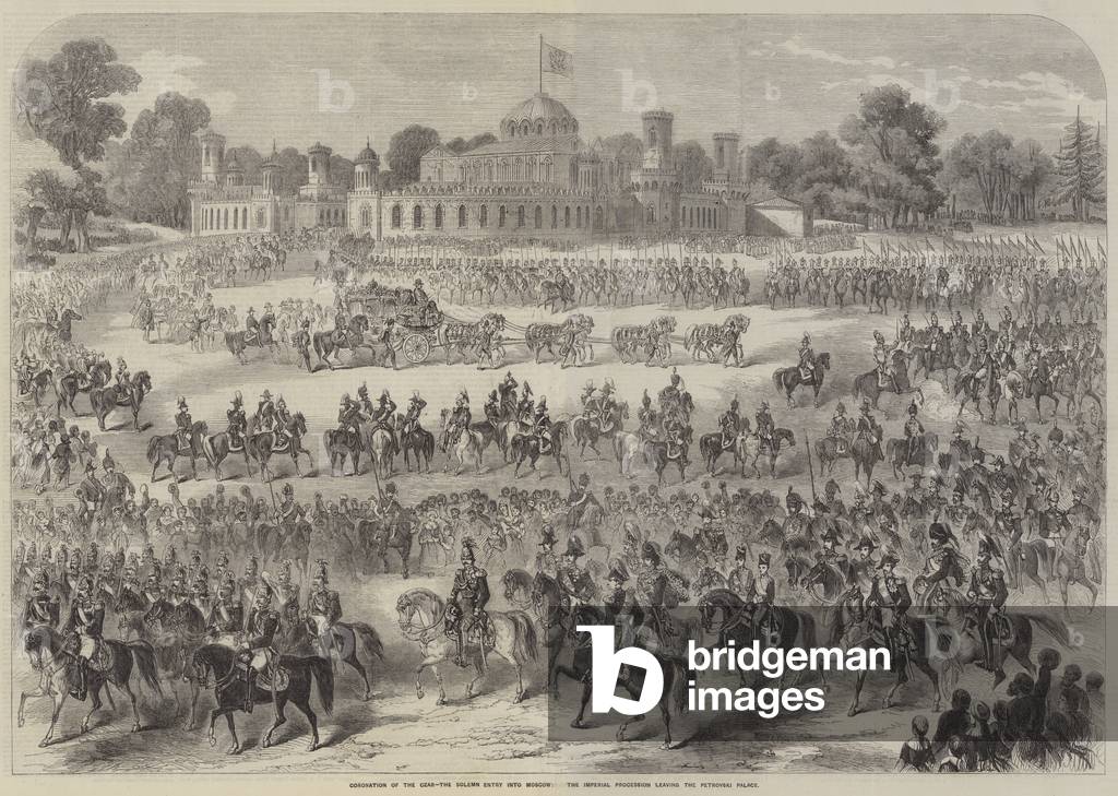 Coronation of the Czar, the Solemn Entry into Moscow, the Imperial Procession leaving the Petrovski Palace (engraving)