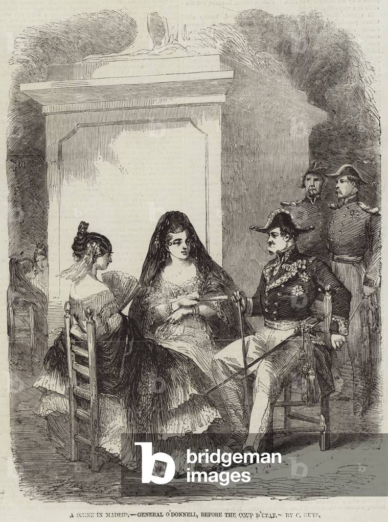A Scene in Madrid, General O'Donnell, before the Coup D'Etat (engraving)