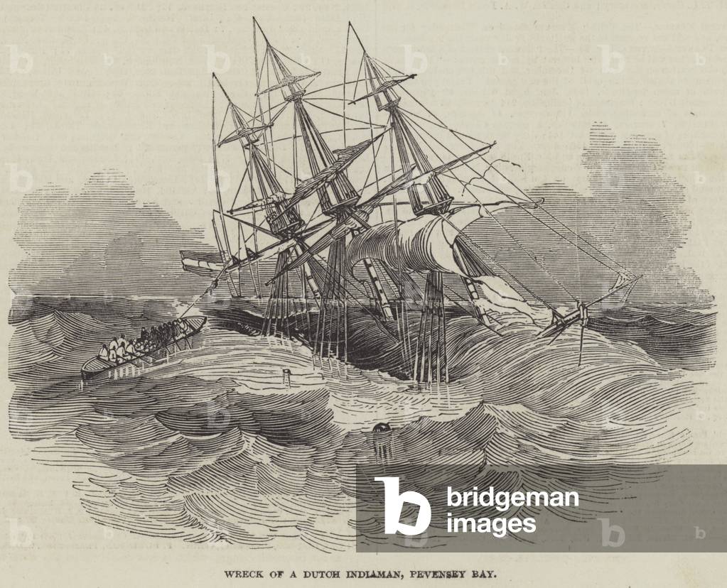 Wreck of a Dutch Indiaman, Pevensey Bay (engraving)