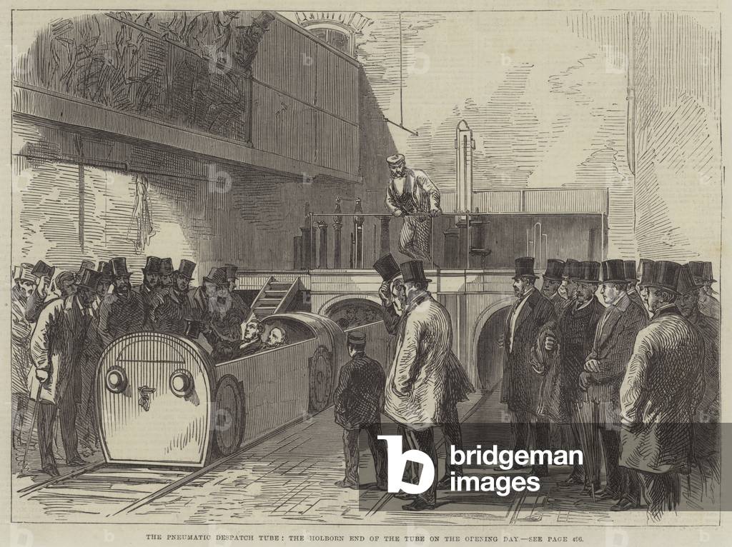 The Pneumatic Despatch Tube, the Holborn End of the Tube on the Opening Day (engraving)