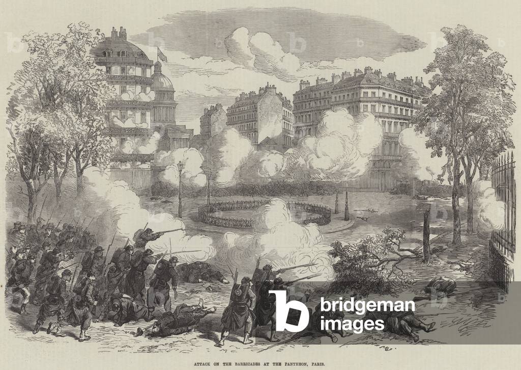 Attack on the Barricades at the Pantheon, Paris (engraving)