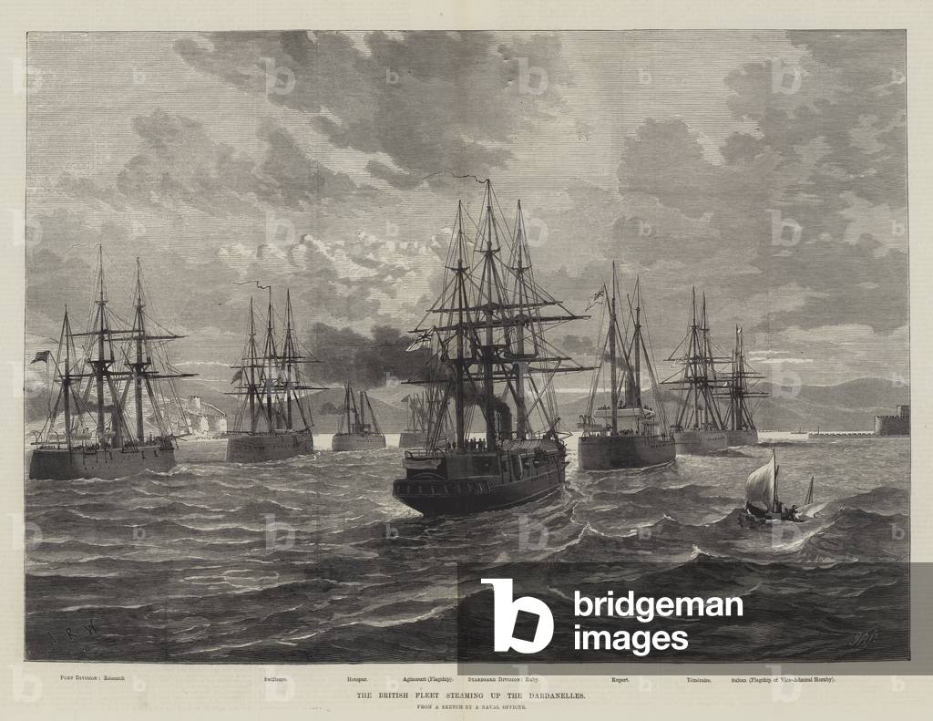 The British Fleet steaming up the Dardanelles (engraving)