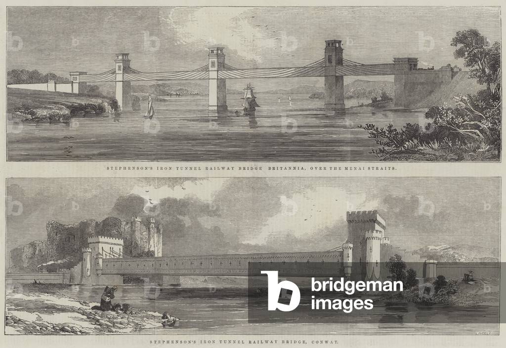 Stephenson's Iron Tunnel Railway Bridge (engraving)