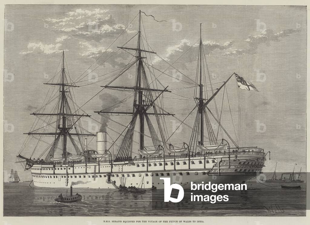 HMS Serapis equipped for the Voyage of the Prince of Wales to India (engraving)