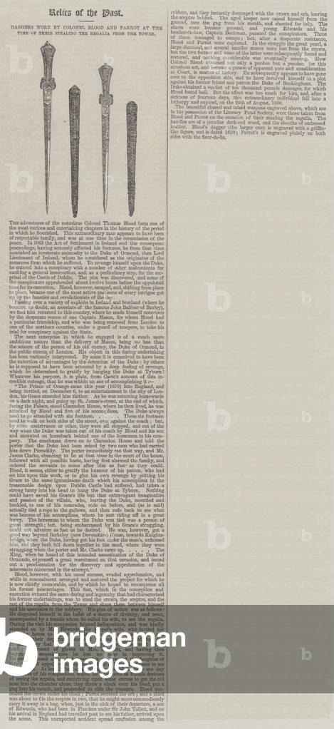 Daggers worn by Colonel Blood and Parrot at the Time of their Stealing the Regalia from the Tower (engraving)