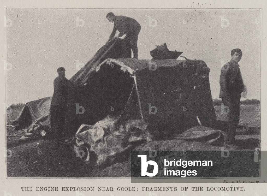 The Engine Explosion near Goole, Fragments of the Locomotive (b/w photo)
