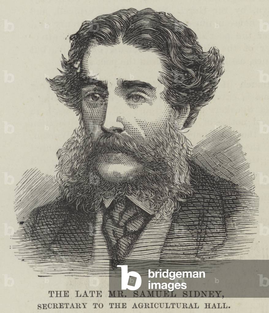 The late Mr Samuel Sidney, Secretary to the Agricultural Hall (engraving)