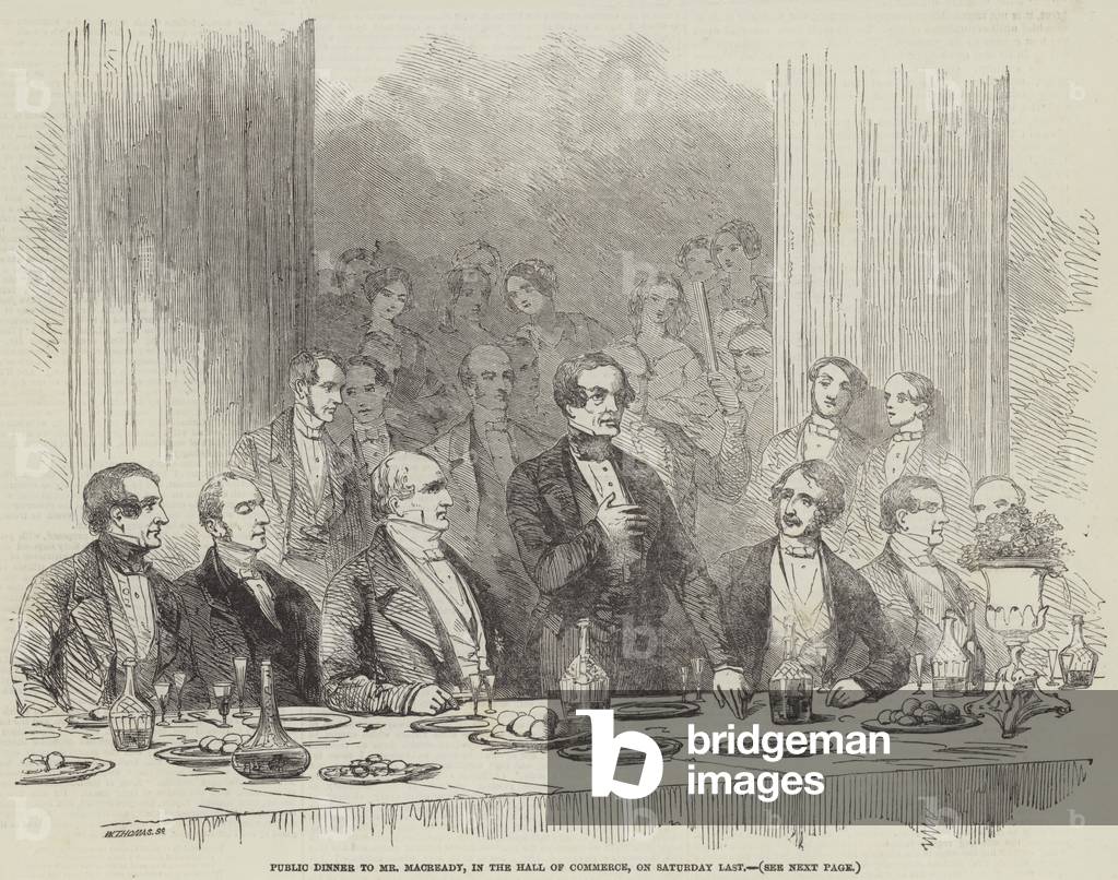 Public Dinner to Mr Macready, in the Hall of Commerce, on Saturday Last (engraving)