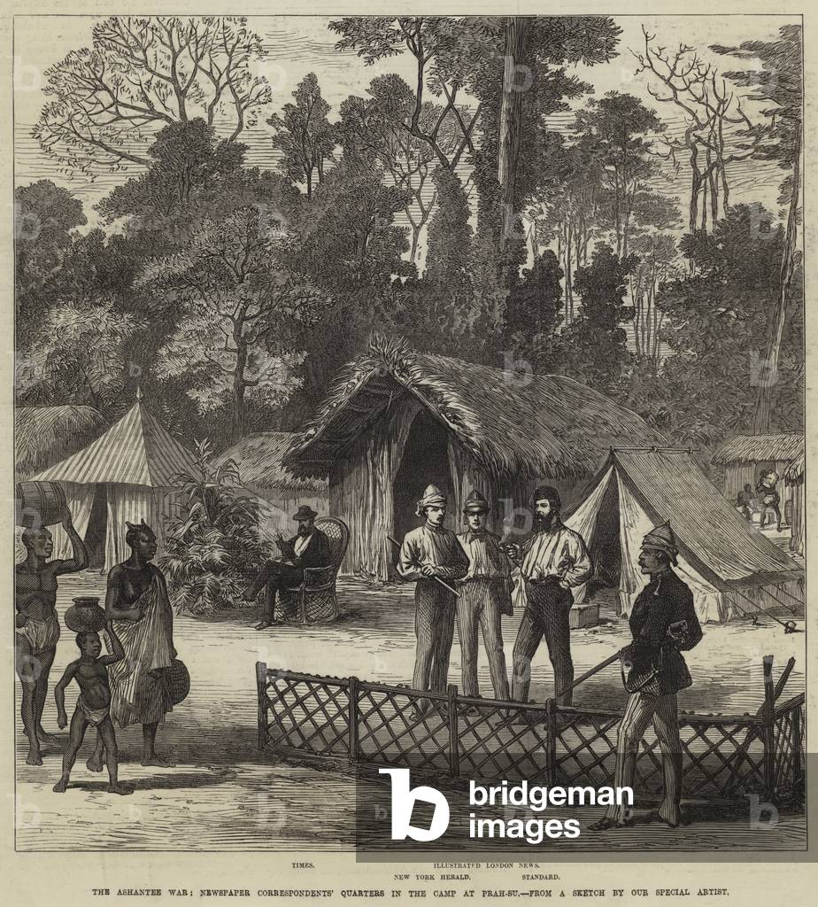 The Ashantee War, Newspaper Correspondents' Quarters in the Camp at Prah-Su (engraving)
