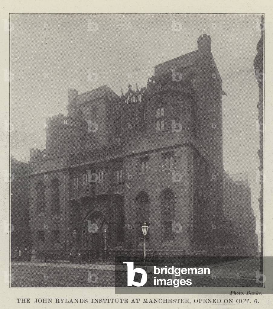 The John Rylands Institute at Manchester, opened on 6 October (b/w photo)