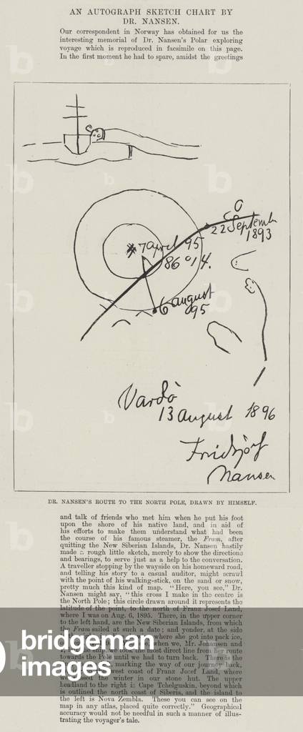 An Autograph Sketch Chart by Dr Nansen (engraving)