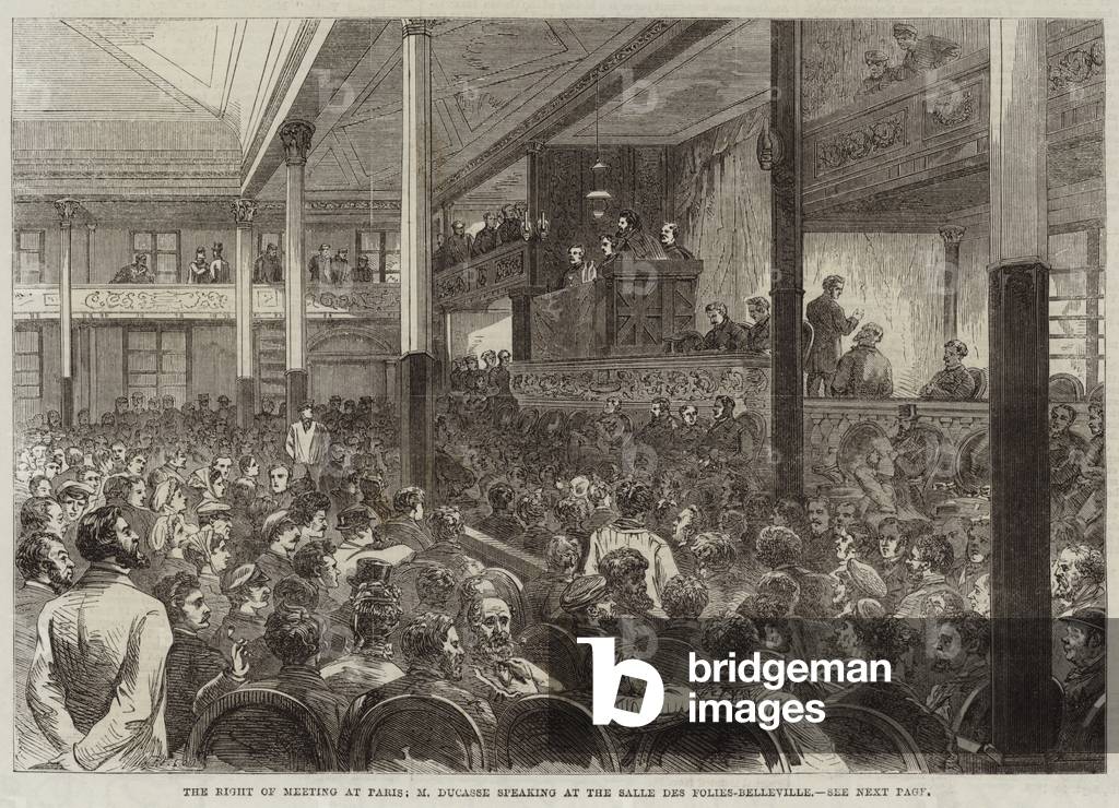 The Right of Meeting at Paris, M Ducasse speaking at the Salle des Folies-Belleville (engraving)