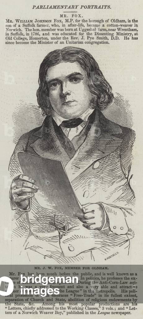 Mr J W Fox, Member for Oldham (engraving)