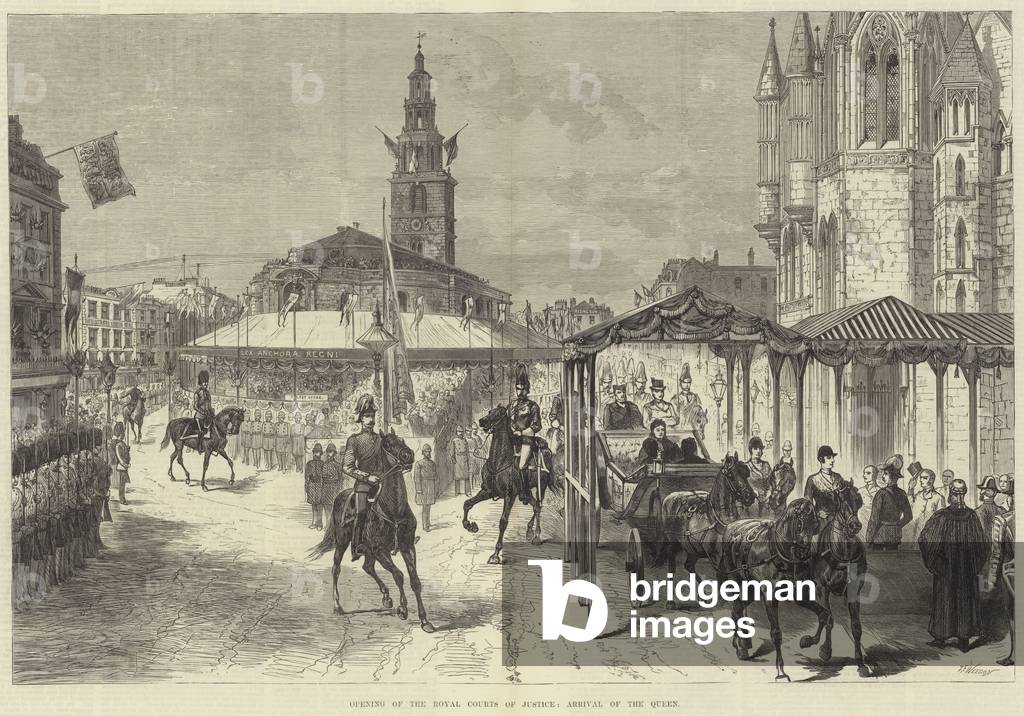 Opening of the Royal Courts of Justice, Arrival of the Queen (engraving)