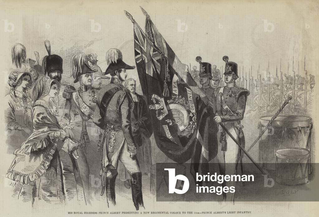 His Royal Highness Prince Albert presenting a New Regimental Colour to the 13th Prince Albert's Light Infantry (engraving)