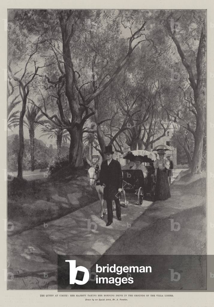 The Queen at Cimiez, Her Majesty taking her Morning Drive in the Grounds of the Villa Liserb (litho)