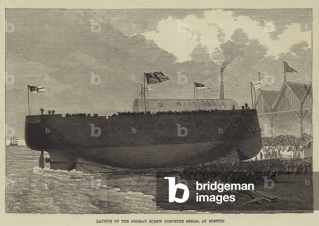 Launch of the German Screw Corvette Sedan, at Stettin (engraving)