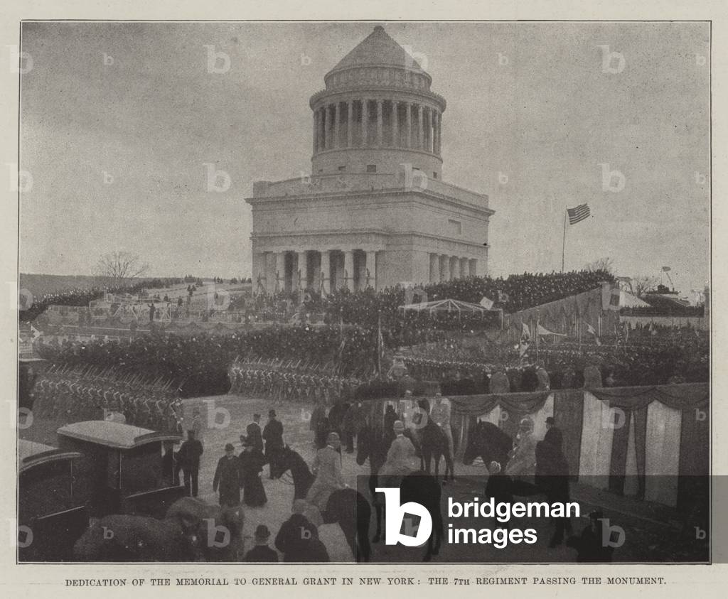 Dedication of the Memorial to General Grant in New York, the 7th Regiment passing the Monument (b/w photo)