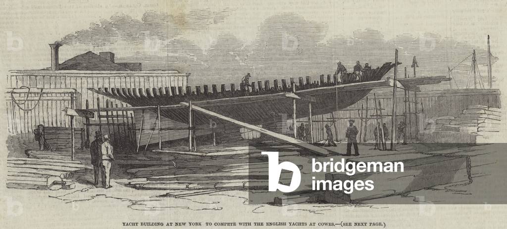 Yacht Building at New York to compete with the English Yachts at Cowes (engraving)