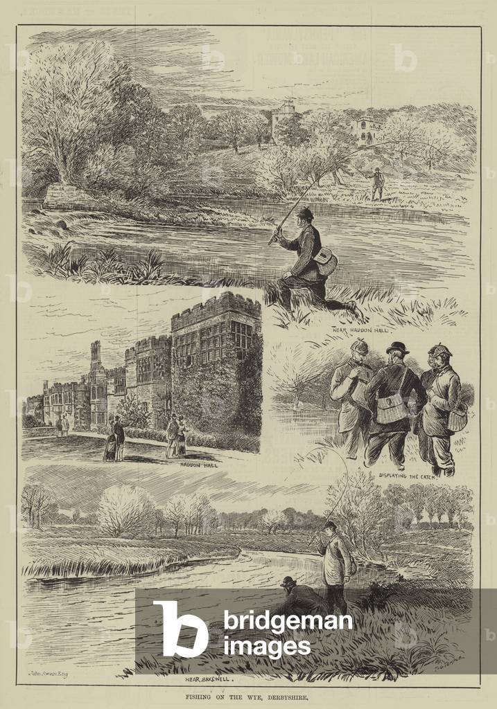 Fishing on the Wye, Derbyshire (engraving)